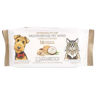 Giovanni, Soin professionnel pour animaux de compagnie, Lingettes multifonctions pour animaux, Pour chiens et chats, Avoine et noix de coco, Sans parfum, 75 lingettes pré-humidifiées