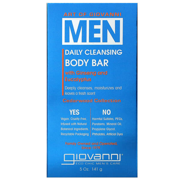 Giovanni, Art Of Giovanni, Men Daily Cleansing Body Bar with Ginseng and Eucalyptus, 5 oz (141 g)