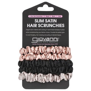 Giovanni, Slim Satin Hair Scrunchies, Blush, Black, Gray,  5 Scrunchies