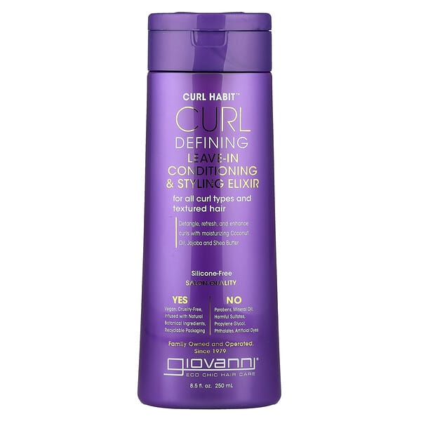 Giovanni, Curl Habit, 컬 디파이닝 리브인 컨디셔닝 및 스타일링 엘릭서, 모든 컬 타입에 적합, 250ml(8.5fl oz)
