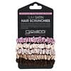 Slim Satin Hair Scrunchies, Pink, Beige, Mauve, Copper, Dark Brown, 5 Scrunchies