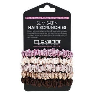 Giovanni, Slim Satin Hair Scrunchies, Pink, Beige, Mauve, Copper, Dark Brown, 5 Scrunchies