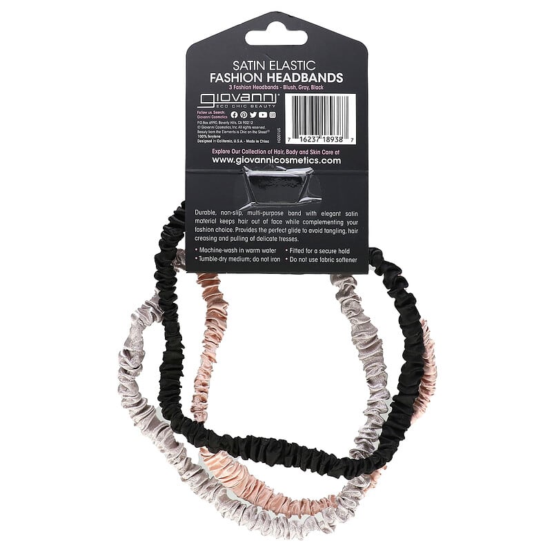 Satin Elastic Fashion Headbands, Blush, Gray, Black, Headbands