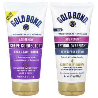 Gold Bond, Age Renew Duo, Body & Face Lotion, Day & Night, 2 Bottles, 4.3 oz (121 g) Each