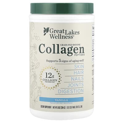 Great Lakes Wellness, Grass-Fed Beef Collagen Peptides, Vanilla, 10 oz (284 g)