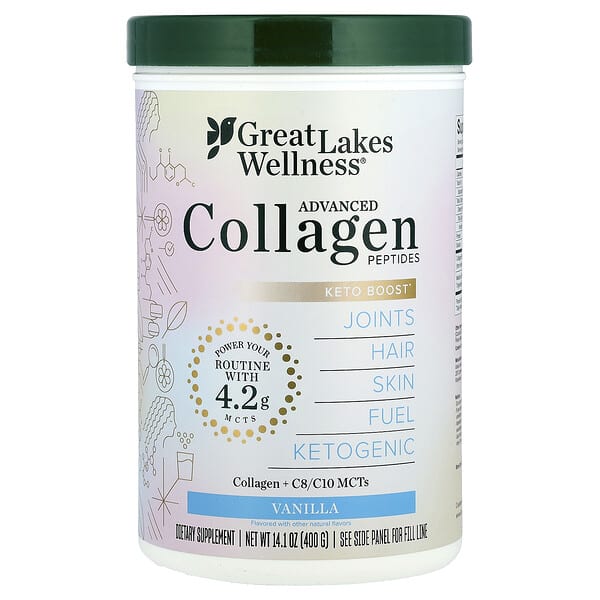 Great Lakes Wellness Advanced Collagen Peptides, Vanilla, 14.1 oz (400 g)