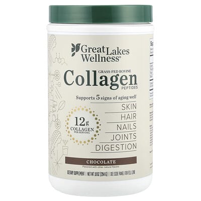 Great Lakes Wellness, Grass-Fed Beef Collagen Peptides, Chocolate Flavor, 10 oz (284 g)