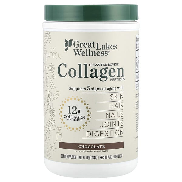 Great Lakes Wellness Grass-Fed Bovine Collagen Peptides, Chocolate, 10 oz (284 g)