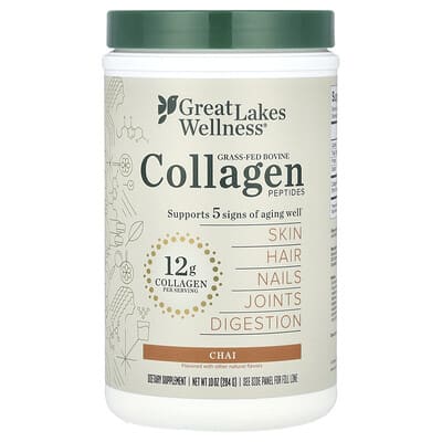 Great Lakes Wellness, Grass-Fed Beef Collagen Peptides, Chai Tea Flavor, 10 oz (284 g)