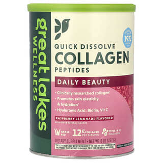 Great Lakes Wellness, Quick Dissolve Collagen Peptides, Daily Beauty, малиновый лимонад, 227 г (8 унций)
