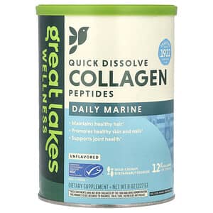 Great Lakes Wellness, Quick Dissolve Collagen Peptides, Daily Marine, Unflavored, 8 oz (227 g)