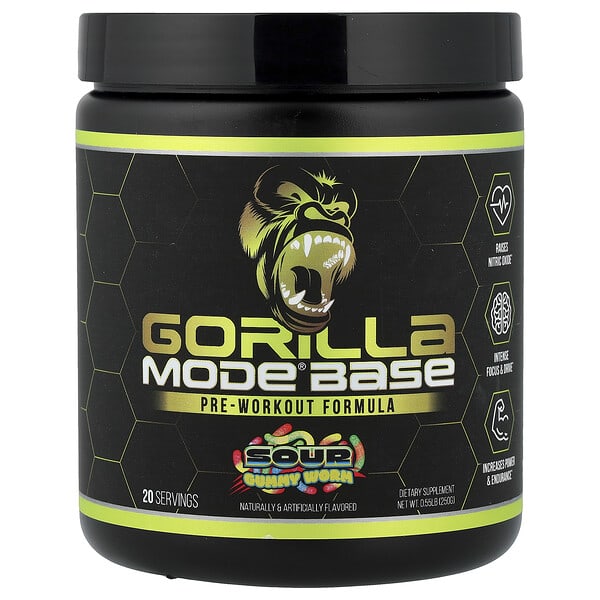 Gorilla Mind, Mode®(モード)ベース、プレワークアウト成分、サワーグミワーム、250g(0.55ポンド)