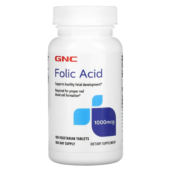 GNC Letter Vitamins & Minerals, 葉酸素食片，1000 微克，100 片裝