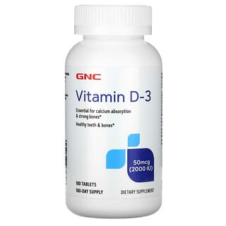 GNC Letter Vitamins & Minerals, Vitamin D-3, 50 mcg (2,000 IU), 180 Tablets