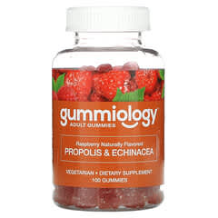 Gummiology, Adult Propolis & Echinacea Gummies, No Gelatin, Natural Raspberry, 100 Vegetarian Gummies