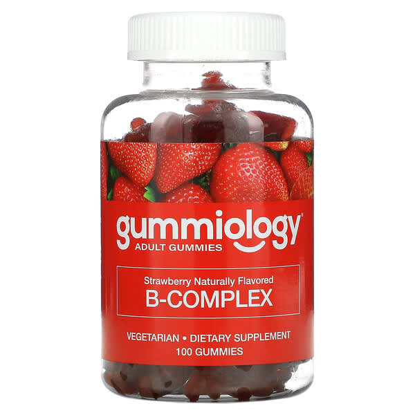 Gummiology, B복합체 구미젤리, 젤라틴 무함유, 천연 딸기 맛, 식물성 구미젤리 100개