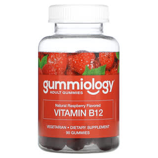 Gummiology, Gomas de Vitamina B12 para Adultos, Sabor Framboesa, 90 Gomas Vegetarianas