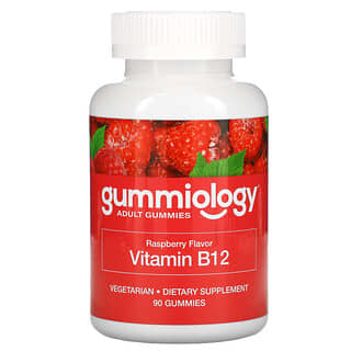 Gummiology, жевательные таблетки для взрослых с витамином В12 со вкусом малины, 90 вегетарианских жевательных таблеток