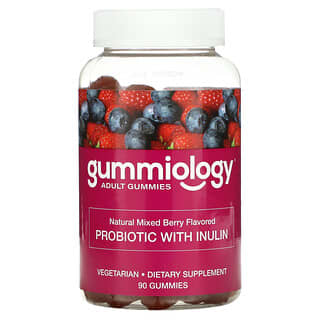 Gummiology, пробиотик с инулином в жевательных таблетках, со вкусом ягодного ассорти, 90 вегетарианских жевательных таблеток