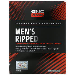 GNC, AMP, Programa Ripped Vitapak para hombres con refuerzo muscular y metabolismo, 30 paquetes
