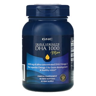 GNC, DHA 1000 Mini de Potência Tripla, 500 mg, 90 Mini Cápsulas Softgel