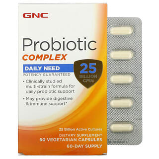 GNC, Комплекс пробиотиков, суточная потребность, 25 млрд КОЕ, 60 вегетарианских капсул  