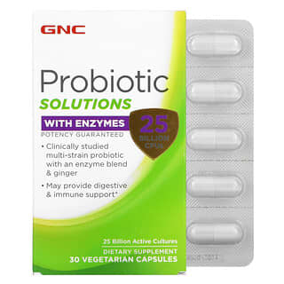 GNC, Soluciones probióticas con enzimas, 25.000 millones de UFC, 30 cápsulas vegetales