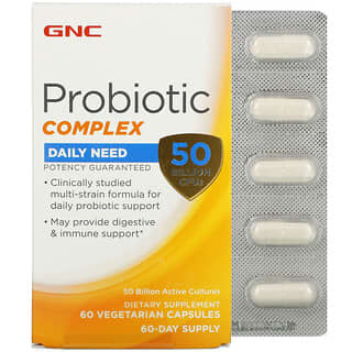 GNC, Комплекс пробиотиков, суточная потребность, 50 миллиардов КОЕ, 60 вегетарианских капсул
