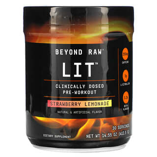 GNC, Beyond Raw, Lit, Clinically Dosed Pre-Workout, Strawberry Lemonade, 14.55 oz ( 412.5 g)