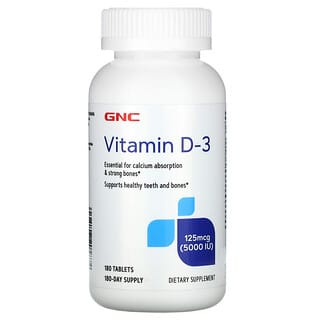 GNC, Vitamina D3, 125 mcg (5000 UI), 180 comprimidos