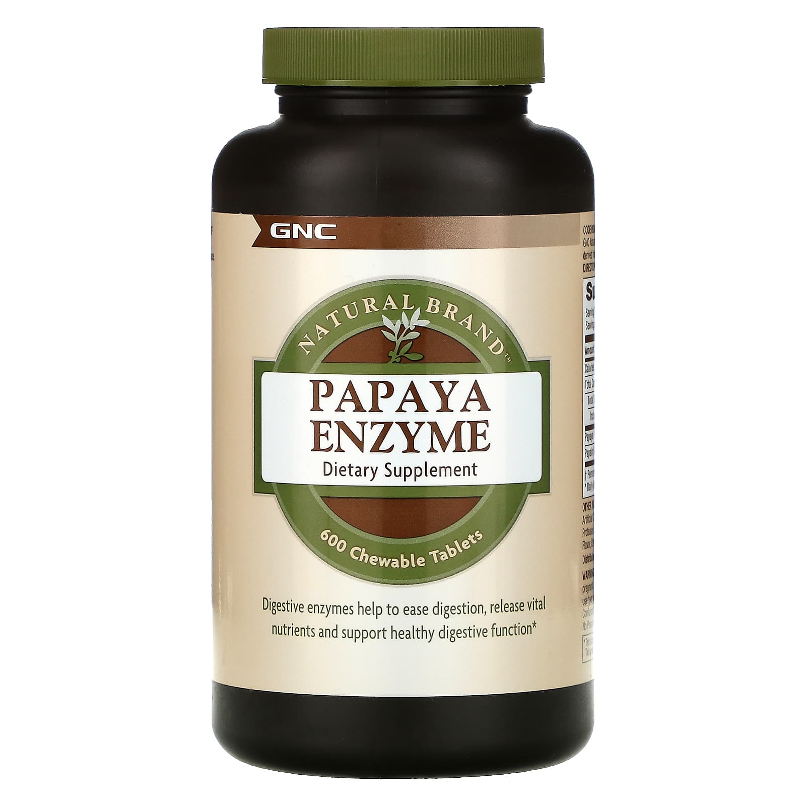 GNC, Natural Brand, Papaya Enzyme, 600 Chewable Tablets