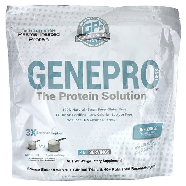 GENEPRO‏, The Protein Solution, ללא טעם, 495 גרם