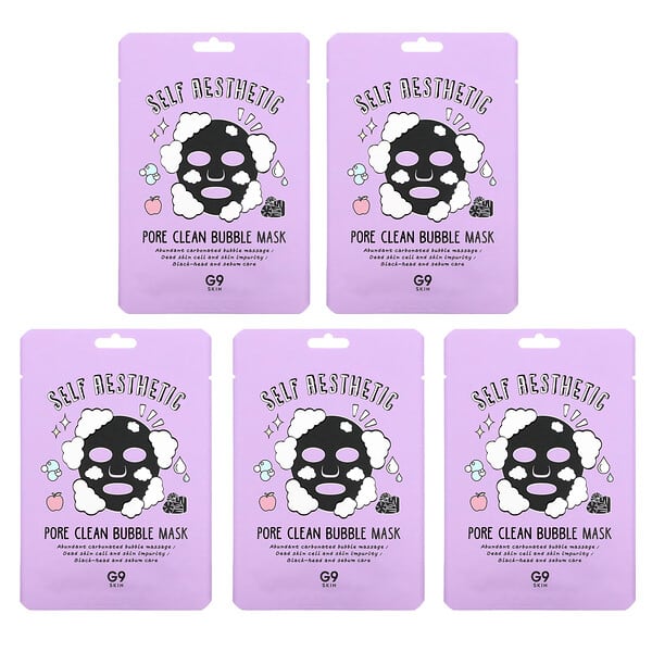 G9skin, 自我美容，活氧泡泡清潔美容面膜，5 片，每片 0.78 盎司（23 毫升）