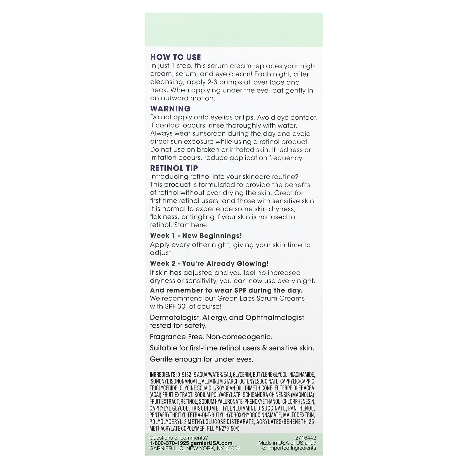 Garnier, Green Labs, Super Smoothing Serum Cream, Retinol-Berry ...