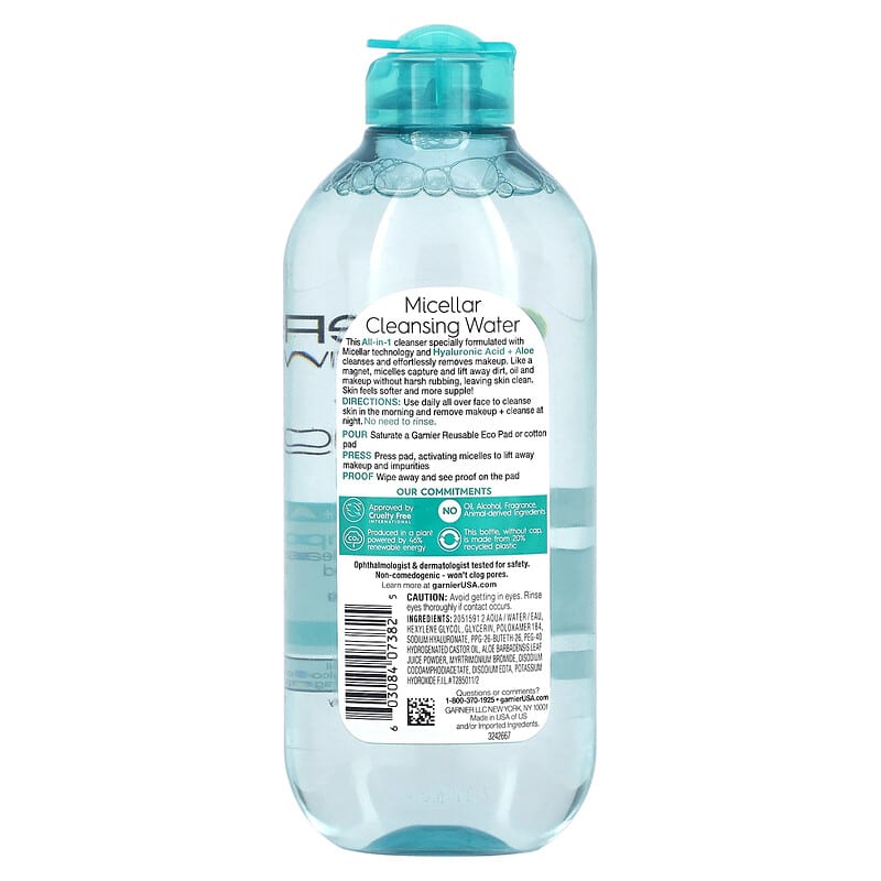 SkinActive, Agua micelar de limpieza con ácido hialurónico y aloe`` 400 ml  (13,5 oz.