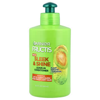 Garnier, Fructis, Sleek & Shine, Інтенсивно гладкий незмивний крем-кондиціонер, кучеряве, сухе, неслухняне волосся, 10,2 рідкої унції (300 мл)