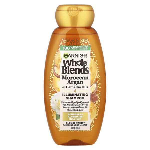 Garnier, Whole Blends, 일루미네이팅 샴푸, 모로칸 아르간 & 카멜리아 오일 추출물, 12.5fl oz(370ml)
