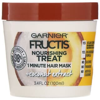 Garnier, Fructis, Nourishing Treat, 1 Minute Hair Mask + Coconut Extract, 3.4 fl oz (100 ml)