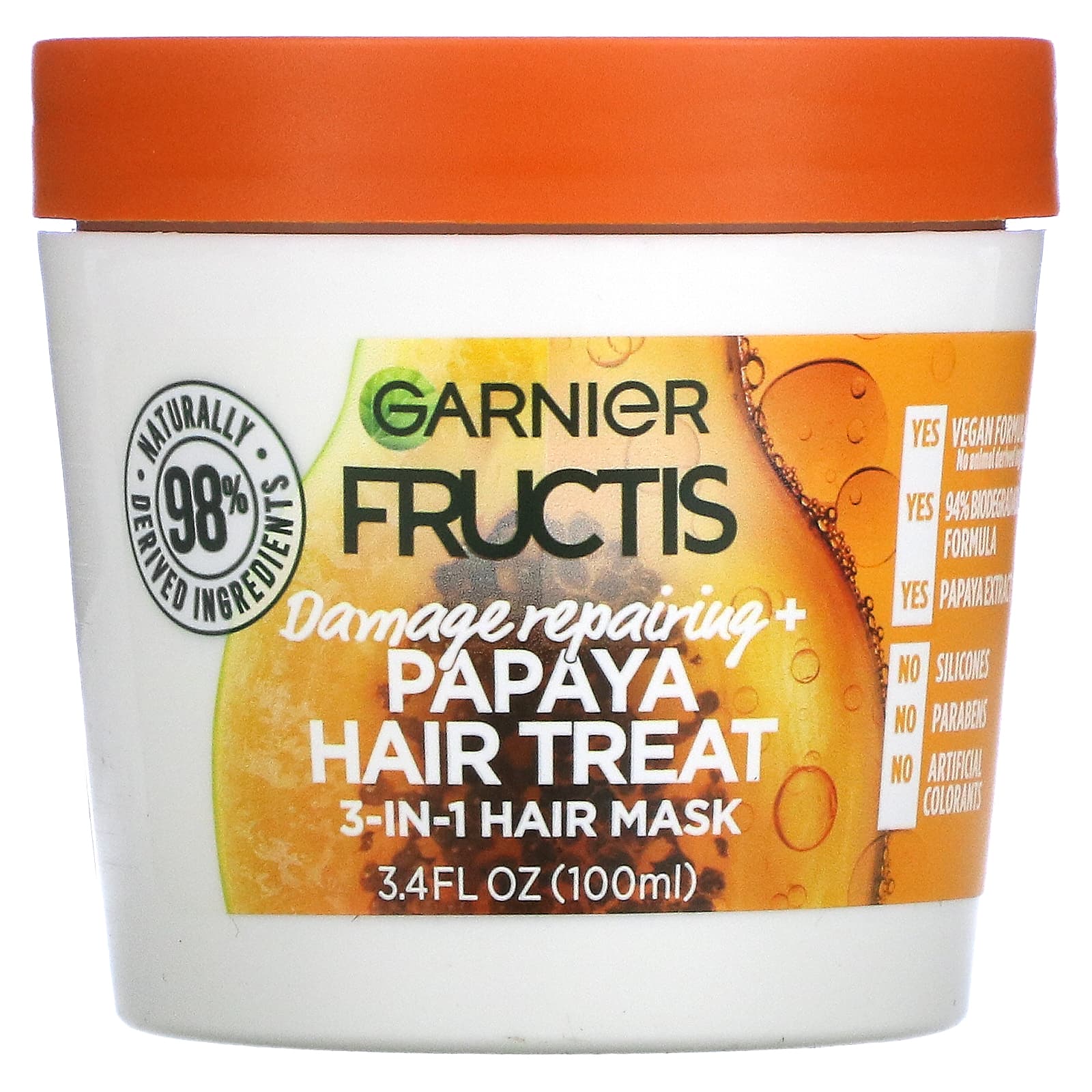 Garnier, Fructis, Damage Repairing+, Papaya Hair Treat, 3-In-1 Hair Mask,   fl oz (100