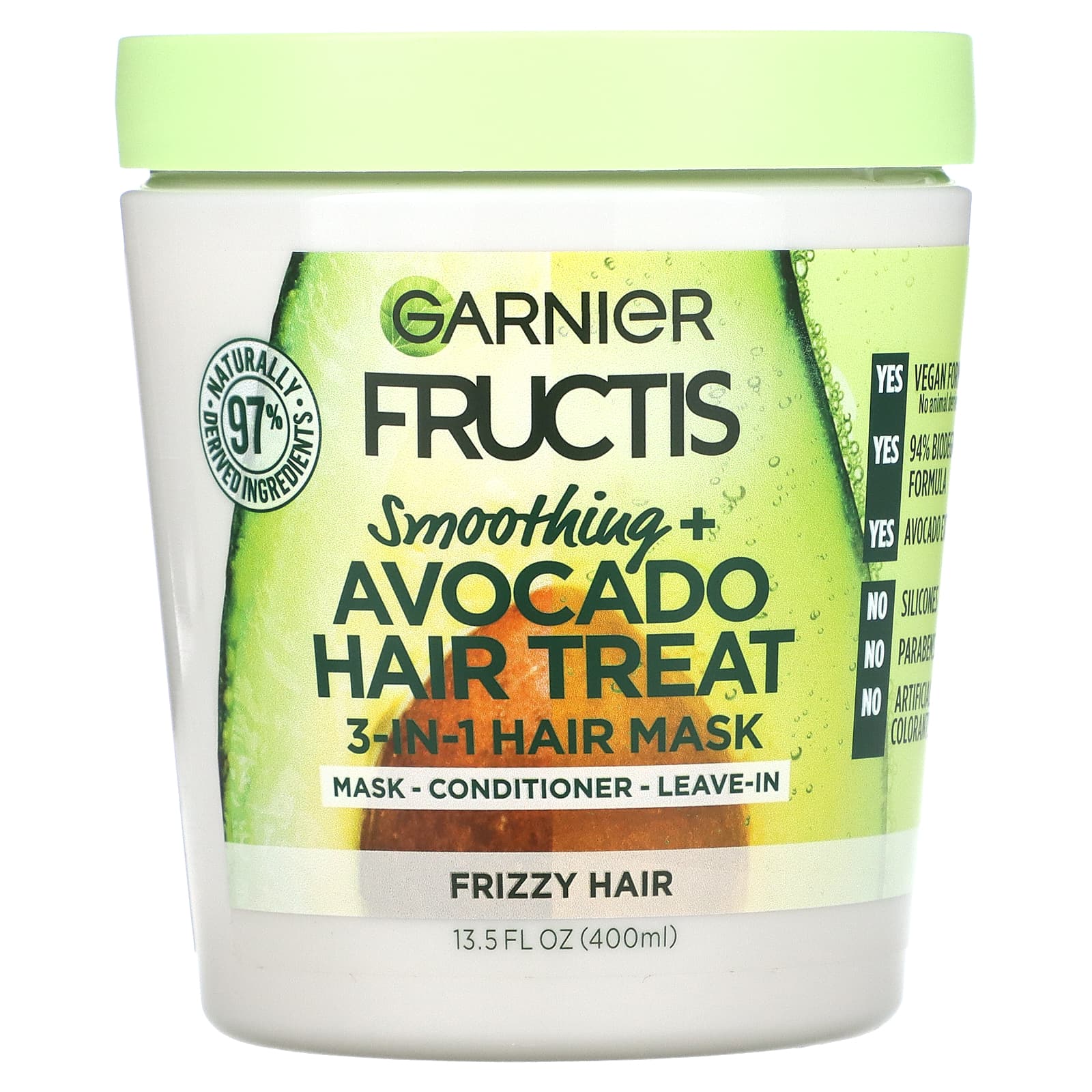 Garnier, Fructis, Smoothing + Avocado Hair Treat, 3-in-1 Hair Mask,  fl  oz (400 ml)