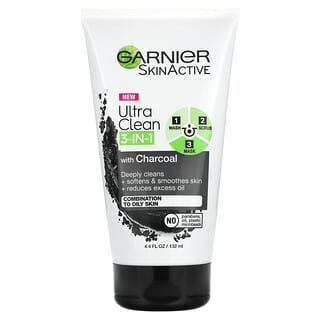 Garnier, SkinActive, Ultra Clean 3-en-1 au charbon, 132 ml