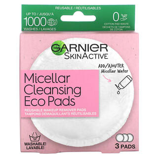 Garnier, SkinActive, Micellar Cleansing Eco Pads, 3 Pads