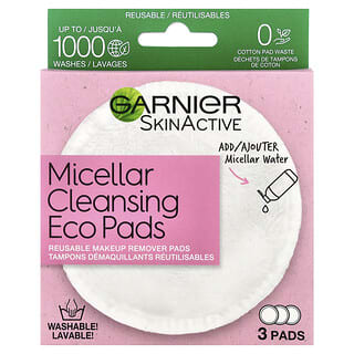 Garnier, SkinActive, Tampons démaquillants réutilisables, 3 tampons