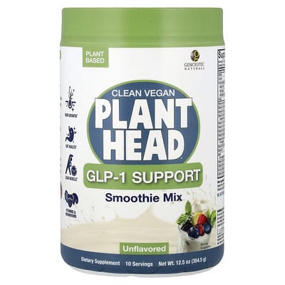 Genceutic Naturals, Clean Vegan Plant Head®, GLP-1 Helping Formula, Shake Mix, Unflavored, 12.5 oz (354.5 g)