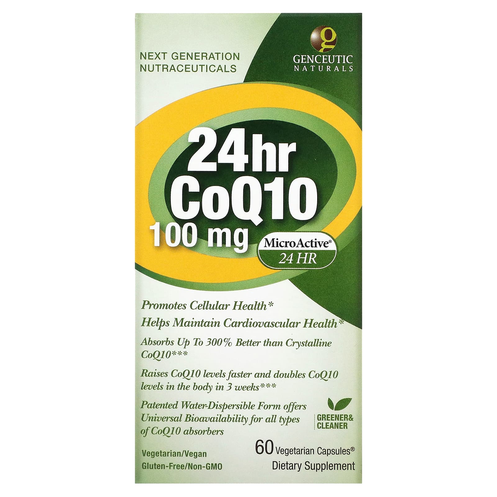 Genceutic Naturals 24hr Coq10 100 Mg 60 Vegetarian Capsules 6681