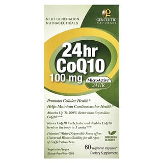 Genceutic Naturals, 24-годинний CoQ10, 100 мг, 60 вегетаріанських капсул