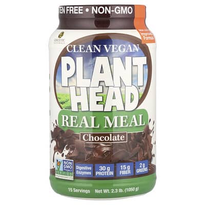 Genceutic Naturals, Clean Vegan Plant Head®, Meal Replacement, Chocolate Flavor, 2.3 lbs (1,050 g)