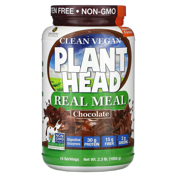Genceutic Naturals‏, Plant Head‏, Real Meal‏, תוסף תזונה בטעם שוקולד, 1,050 גרם (2.3 ליברות)