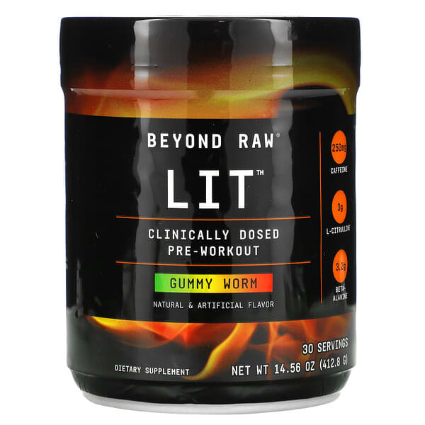 GNC, Beyond Raw, LIT, Clinically Dosed PreWorkout, Gummy Worm, 14.56