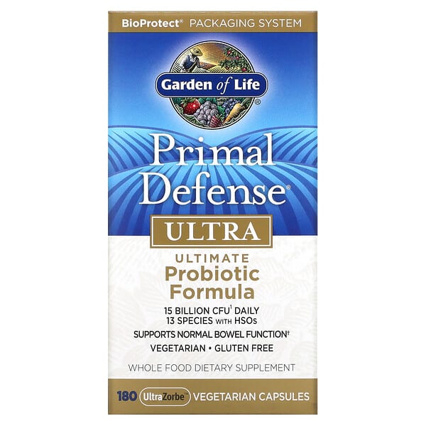 Garden of Life, Primal Defense, Ultra, Fórmula Probiótica Definitiva, 180 Cápsulas Vegetarianas UltraZorbe